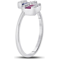 14K White Gold Baguette Blue Sapphire & Pink Sapphire Ring with Round Diamonds - 1/2 Carat Total Gemstone Weight