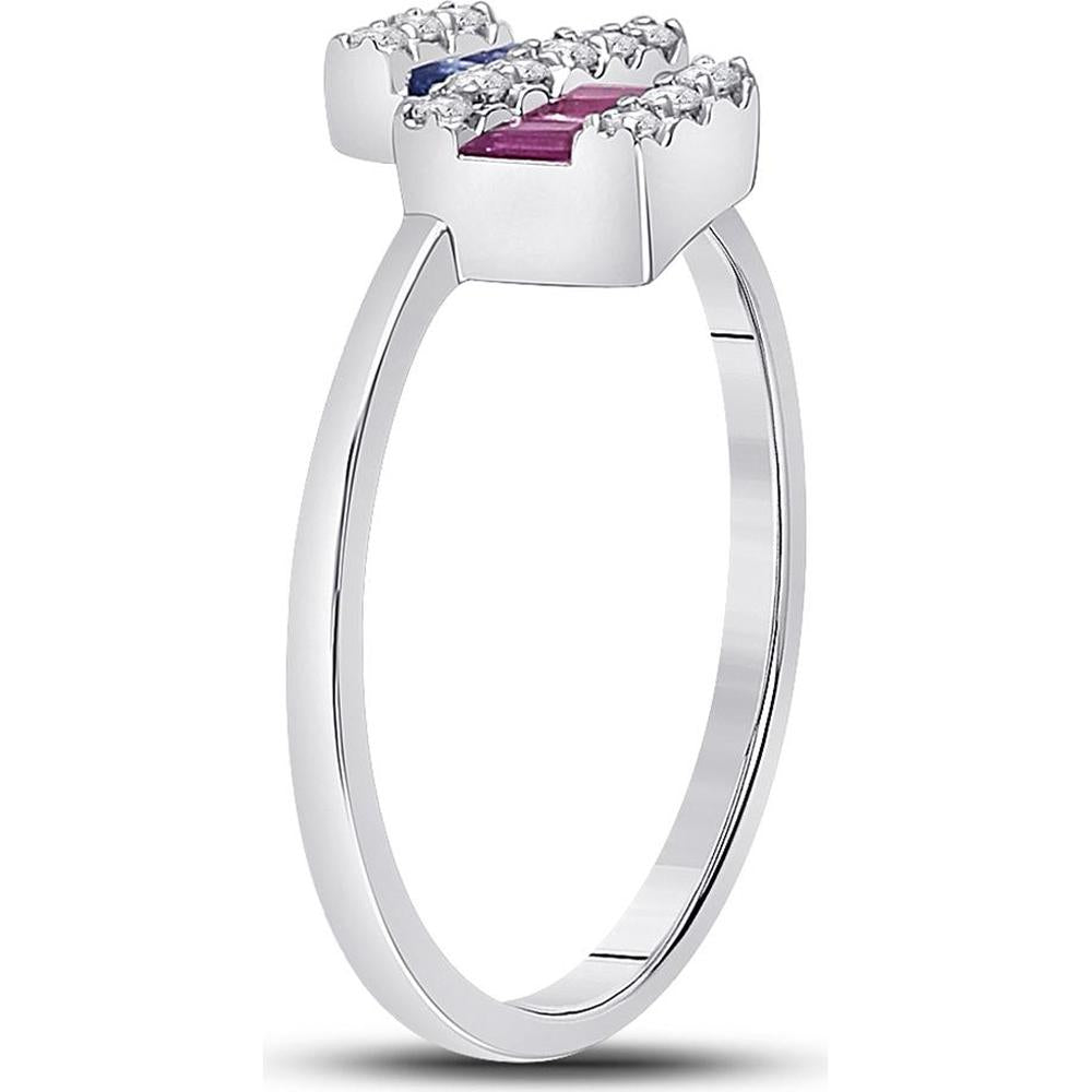 14K White Gold Baguette Blue Sapphire & Pink Sapphire Ring with Round Diamonds - 1/2 Carat Total Gemstone Weight