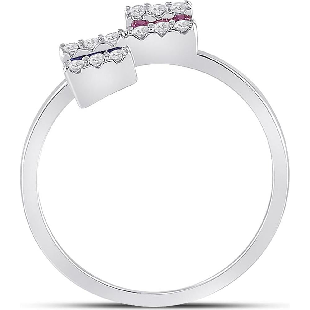 14K White Gold Baguette Blue Sapphire & Pink Sapphire Ring with Round Diamonds - 1/2 Carat Total Gemstone Weight