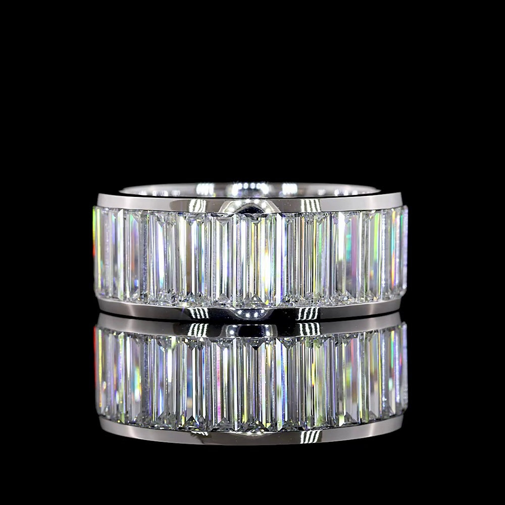 14K White Gold Baguette Cut Eternity Band with North-South Channel Set Lab Diamonds - 7.58 Carats Total Diamond Weight - Covaloro Fine Jewelry