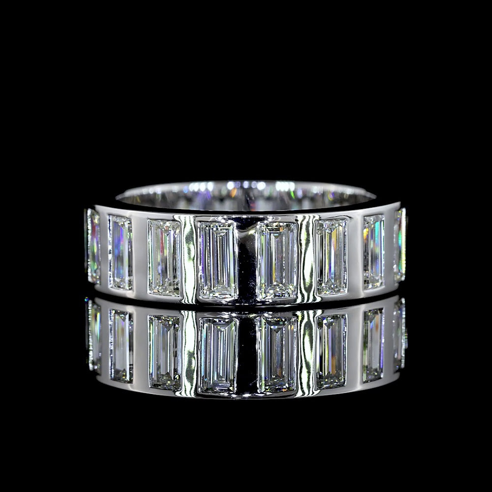 14K White Gold Baguette Cut Lab Diamond Eternity Band with Flush Setting - 4.24 Carat Total Weight - Covaloro Fine Jewelry