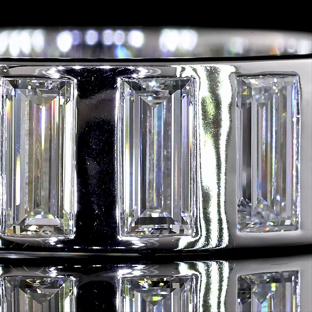 14K White Gold Baguette Cut Lab Diamond Eternity Band with Flush Setting - 4.24 Carat Total Weight - Covaloro Fine Jewelry