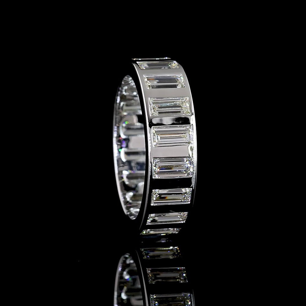 14K White Gold Baguette Cut Lab Diamond Eternity Band with Flush Setting - 4.24 Carat Total Weight - Covaloro Fine Jewelry