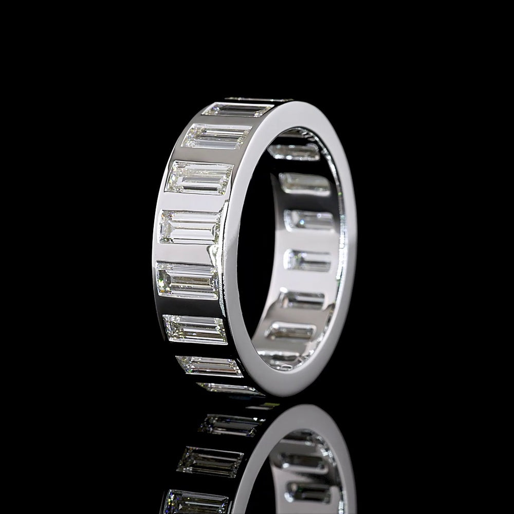 14K White Gold Baguette Cut Lab Diamond Eternity Band with Flush Setting - 4.24 Carat Total Weight - Covaloro Fine Jewelry