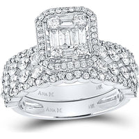 14K White Gold Baguette Diamond Bridal Wedding Ring Set - 1.88 Carat Total Diamond Weight