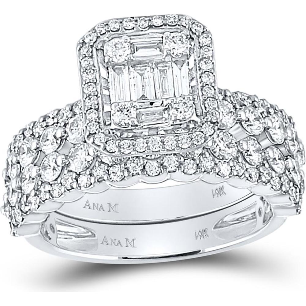 14K White Gold Baguette Diamond Bridal Wedding Ring Set - 1.88 Carat Total Diamond Weight