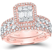 14K White Gold Baguette Diamond Bridal Wedding Ring Set - 1.88 Carat Total Diamond Weight