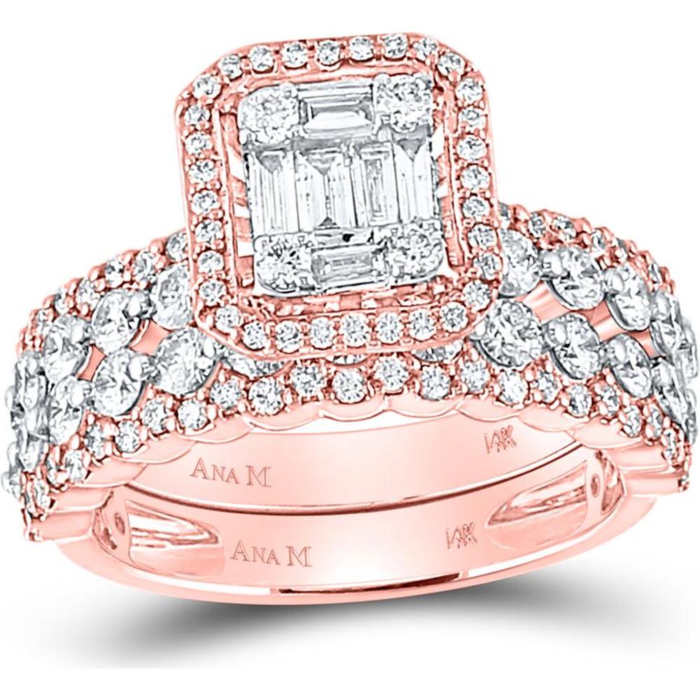 14K White Gold Baguette Diamond Bridal Wedding Ring Set - 1.88 Carat Total Diamond Weight