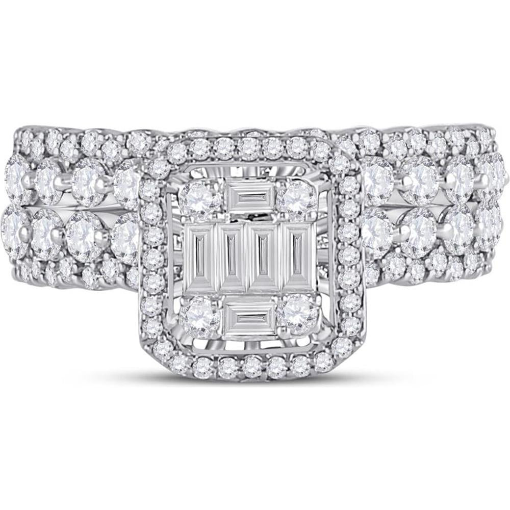 14K White Gold Baguette Diamond Bridal Wedding Ring Set - 1.88 Carat Total Diamond Weight