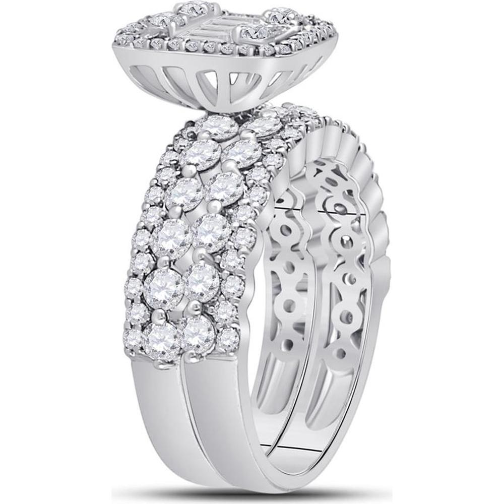 14K White Gold Baguette Diamond Bridal Wedding Ring Set - 1.88 Carat Total Diamond Weight