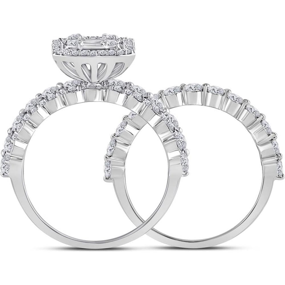 14K White Gold Baguette Diamond Bridal Wedding Ring Set - 1.88 Carat Total Diamond Weight