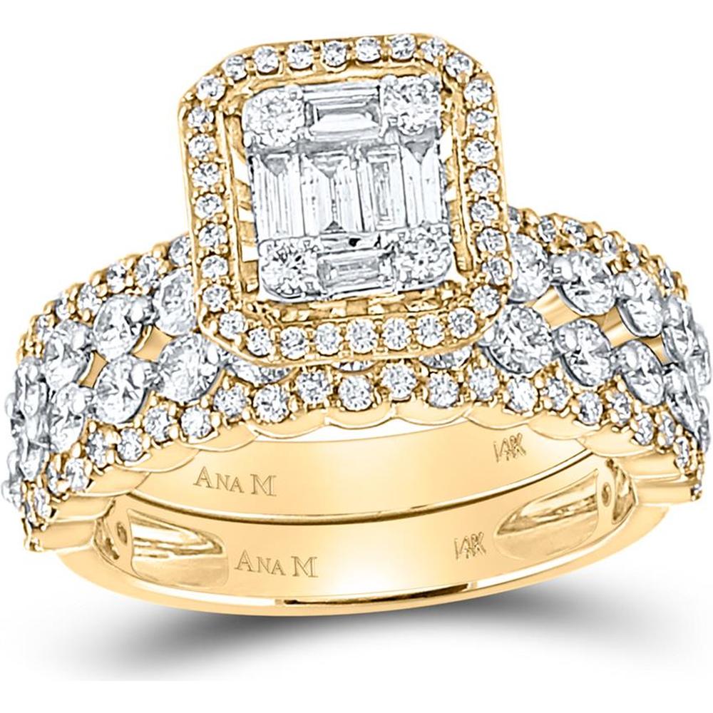14K White Gold Baguette Diamond Bridal Wedding Ring Set - 1.88 Carat Total Diamond Weight