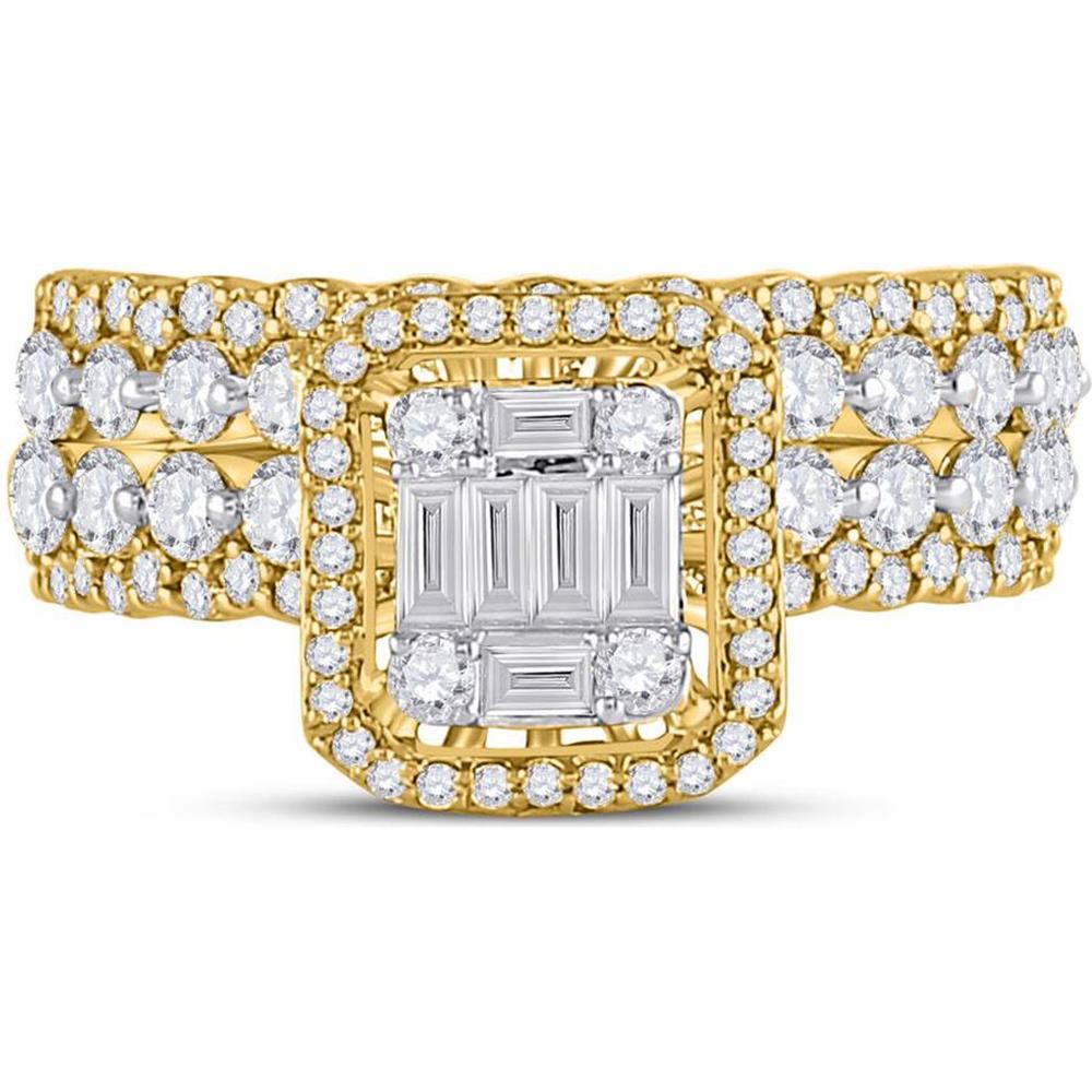 14K White Gold Baguette Diamond Bridal Wedding Ring Set - 1.88 Carat Total Diamond Weight