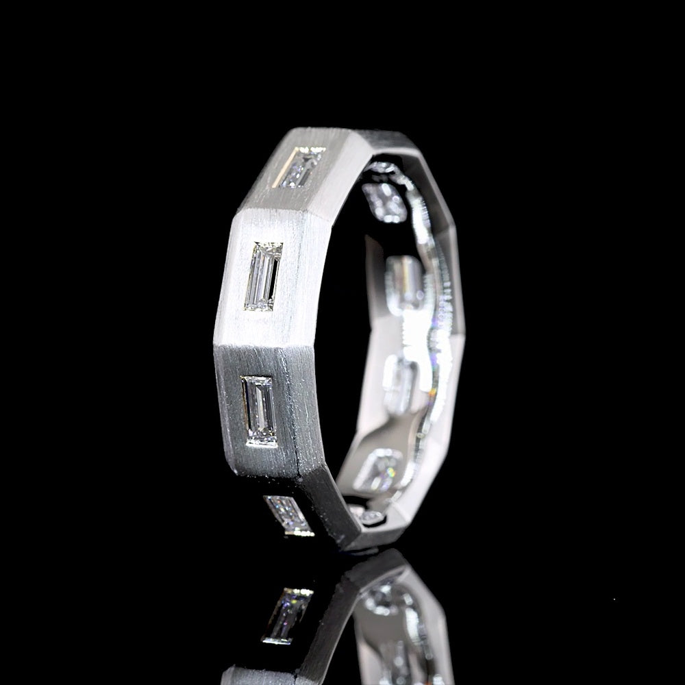 14K White Gold Baguette Diamond Eternity Band with Flush Set East-West Lab Diamonds - 0.99 Carat Total Weight - Covaloro Fine Jewelry