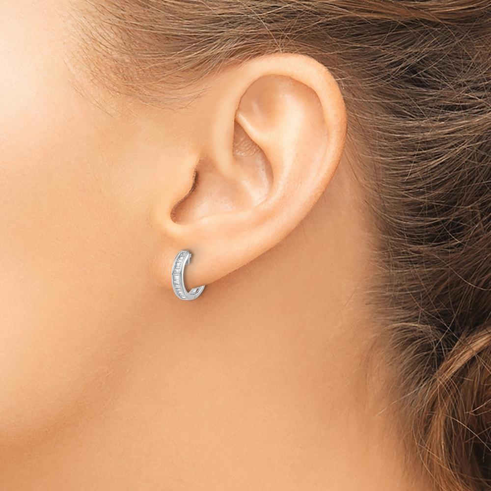 14K White Gold Baguette Diamond Hinged Hoop Earrings - 0.18 Carat Total Diamond Weight by Monteluci Fine Jewelry