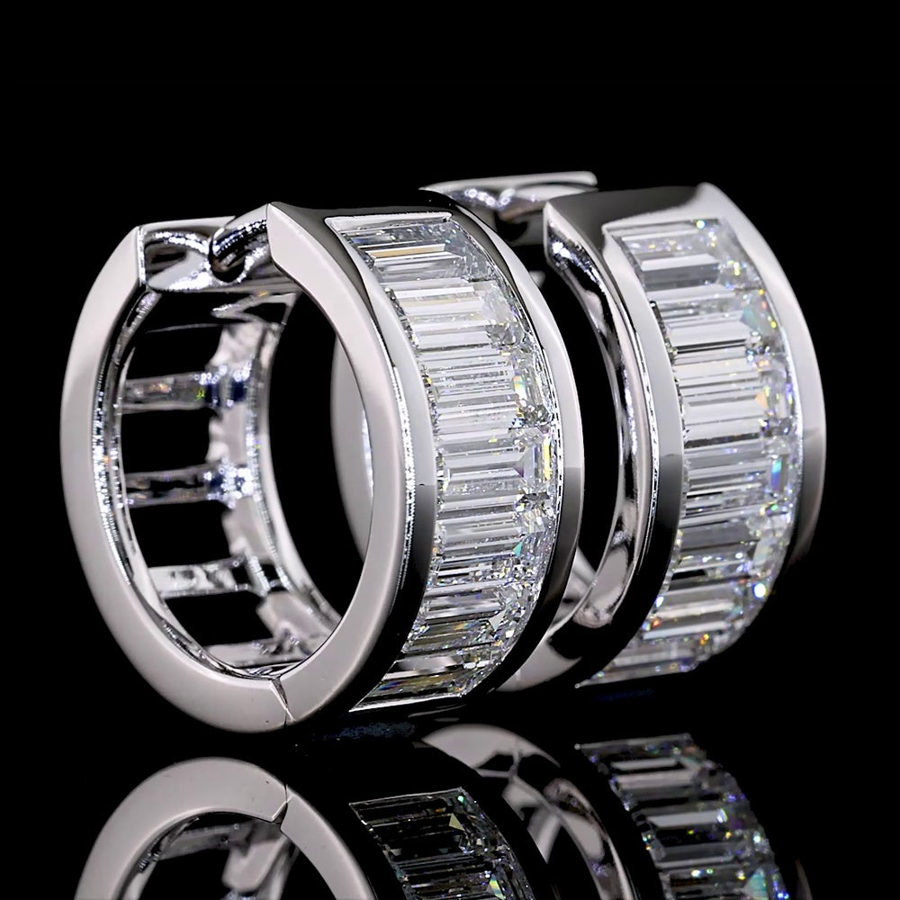14K White Gold Baguette Diamond Huggie Earrings with Channel Setting - 1.84 Carat Total Weight, E-F Color VS Clarity Lab Diamonds - Covaloro Fine Jewelry