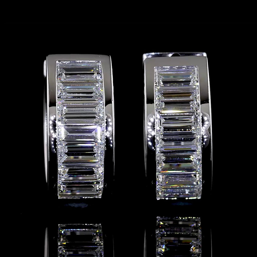 14K White Gold Baguette Diamond Huggie Earrings with Channel Setting - 1.84 Carat Total Weight, E-F Color VS Clarity Lab Diamonds - Covaloro Fine Jewelry