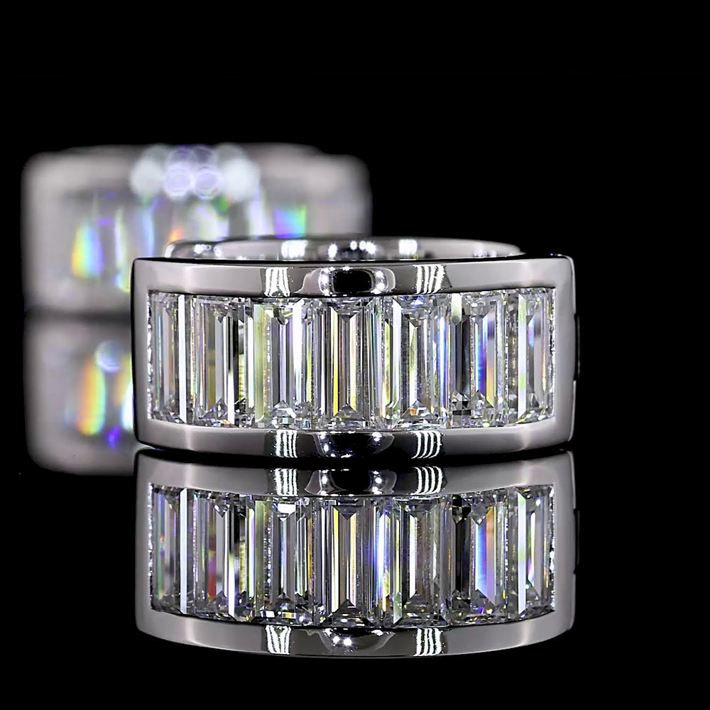 14K White Gold Baguette Diamond Huggie Earrings with Channel Setting - 1.84 Carat Total Weight, E-F Color VS Clarity Lab Diamonds - Covaloro Fine Jewelry