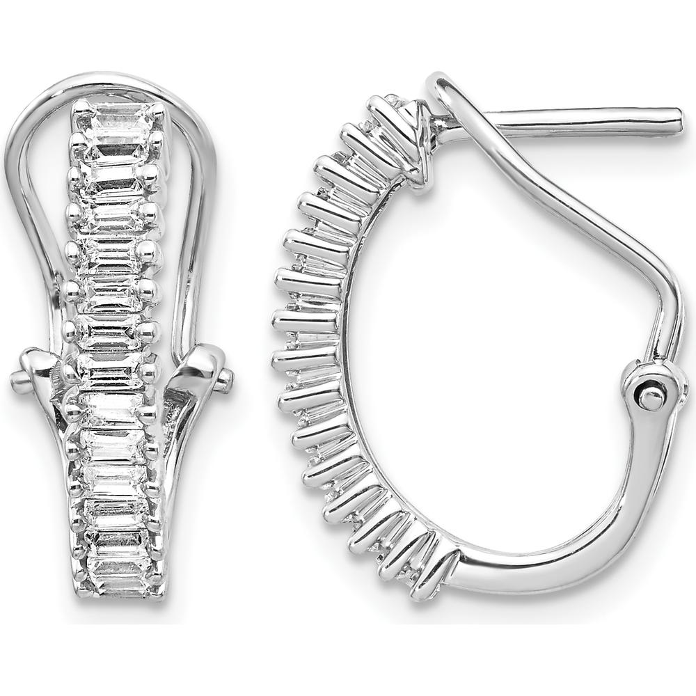 14K White Gold Baguette Diamond Omega Back Hoop Earrings - 0.0167 Carat Total Diamond Weight by Monteluci Fine Jewelry