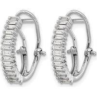 14K White Gold Baguette Diamond Omega Back Hoop Earrings - 0.0167 Carat Total Diamond Weight by Monteluci Fine Jewelry
