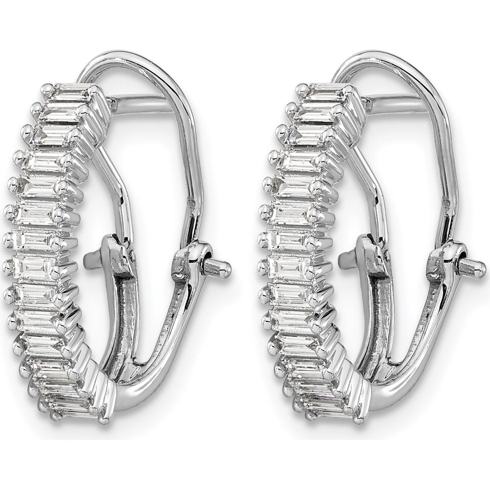 14K White Gold Baguette Diamond Omega Back Hoop Earrings - 0.0167 Carat Total Diamond Weight by Monteluci Fine Jewelry