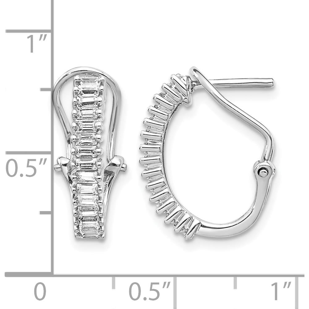 14K White Gold Baguette Diamond Omega Back Hoop Earrings - 0.0167 Carat Total Diamond Weight by Monteluci Fine Jewelry