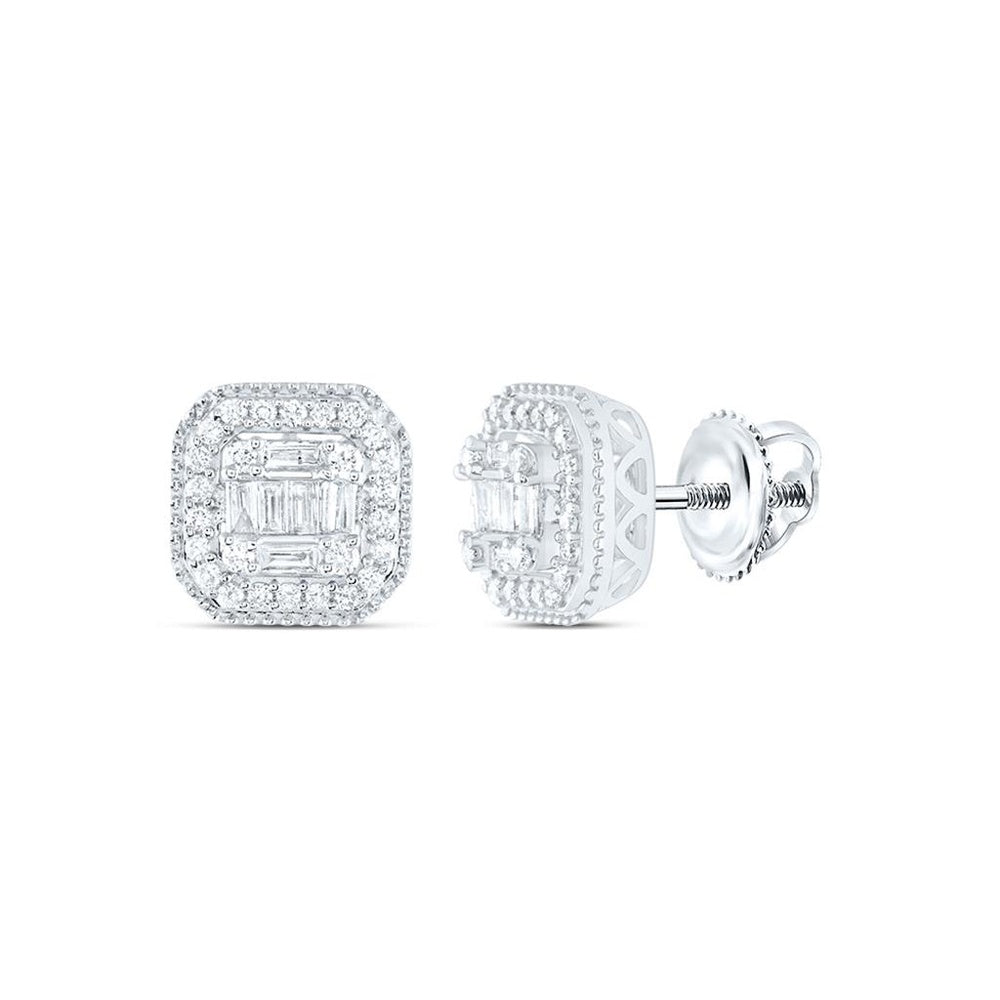 14K White Gold Baguette Diamond Stud Earrings - 3/8 Carat Total Diamond Weight