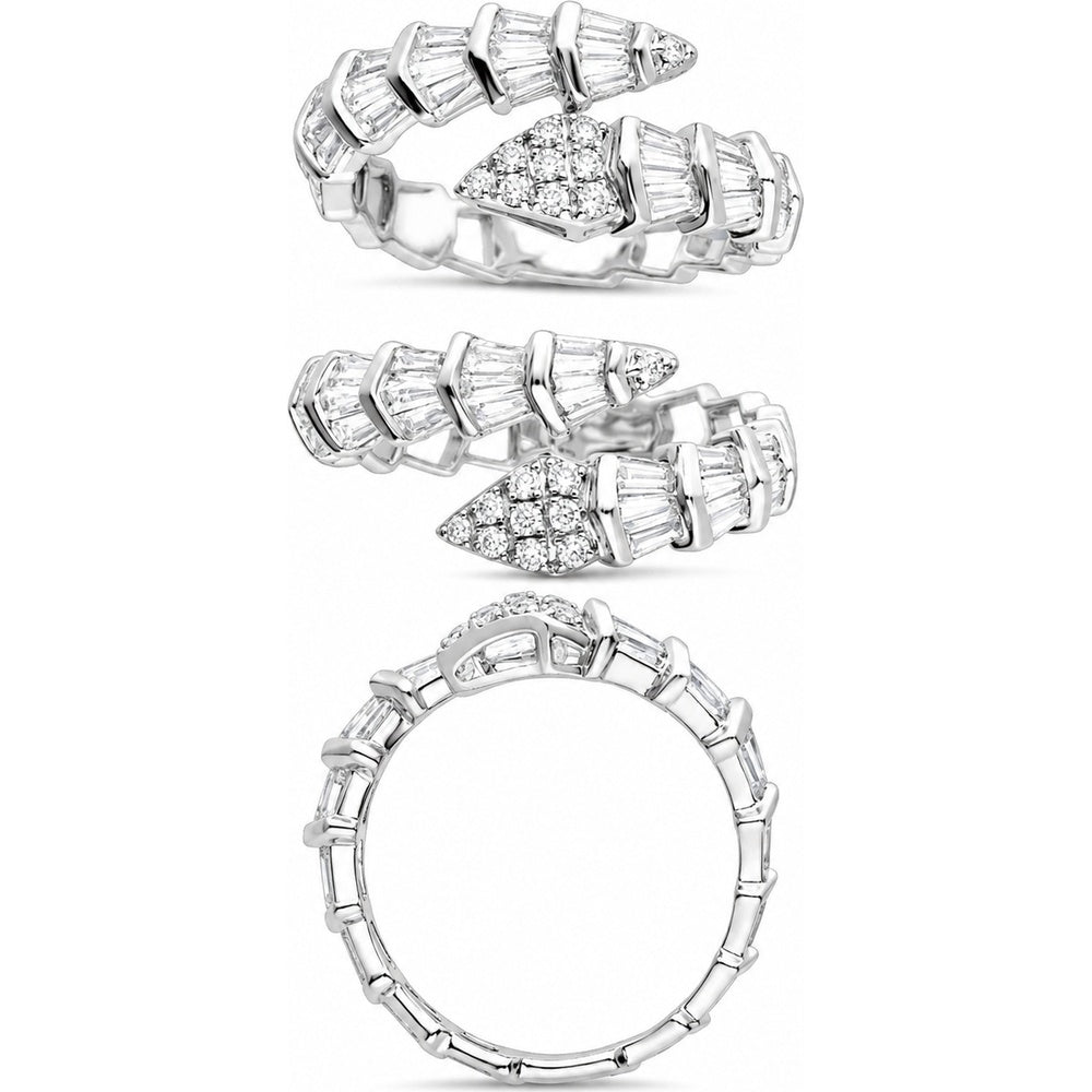 14K White Gold Baguette Diamond Wrap Fashion Ring with Round Diamond Geometric Accents - 1.19 Carat Total Diamond Weight by Auriventus