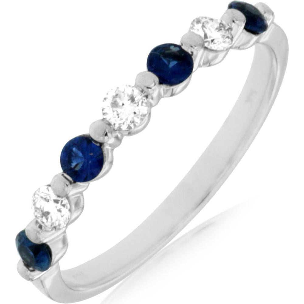 14K White Gold Band Ring with Alternating Round Sapphires and Diamonds - 0.33 Carat Total Sapphire Weight & 0.22 Carat Total Diamond Weight - Royal Jewelry