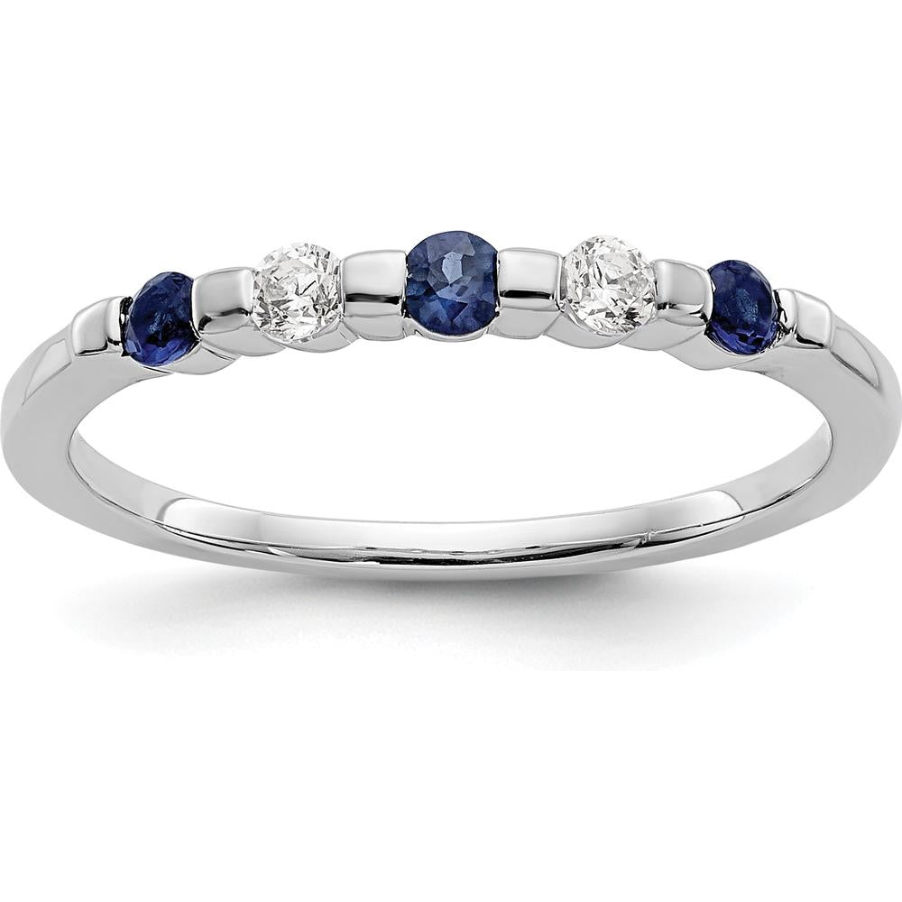 14K White Gold Band with 0.05 Carat Blue Sapphires and 0.05 Carat Round Diamonds by 0