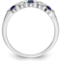 14K White Gold Band with 0.05 Carat Blue Sapphires and 0.05 Carat Round Diamonds by 0