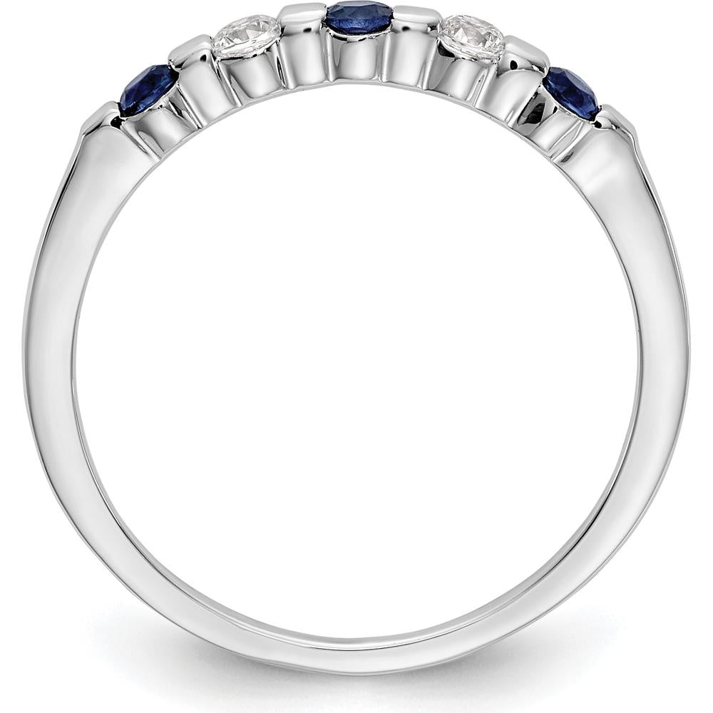 14K White Gold Band with 0.05 Carat Blue Sapphires and 0.05 Carat Round Diamonds by 0