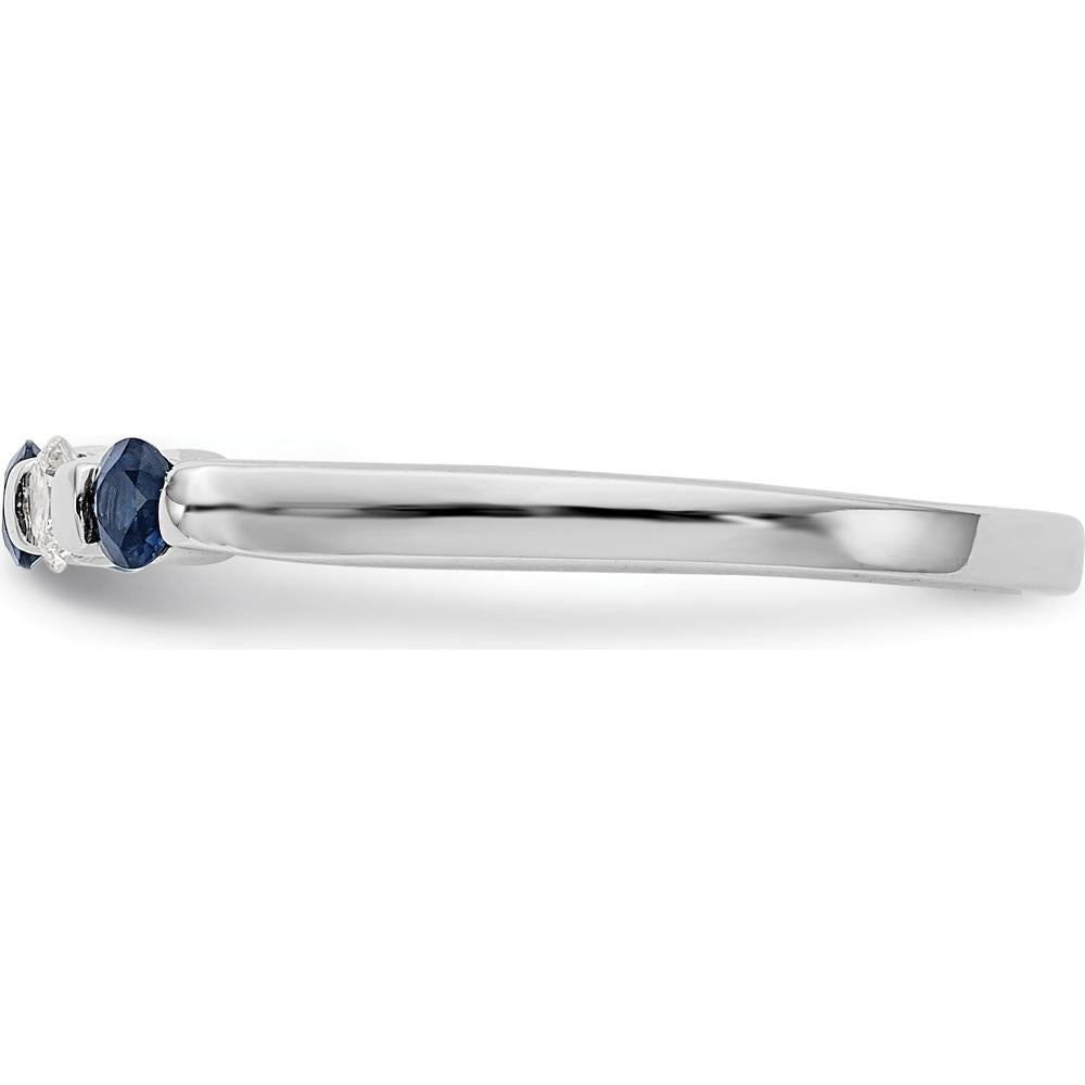 14K White Gold Band with 0.05 Carat Blue Sapphires and 0.05 Carat Round Diamonds by 0
