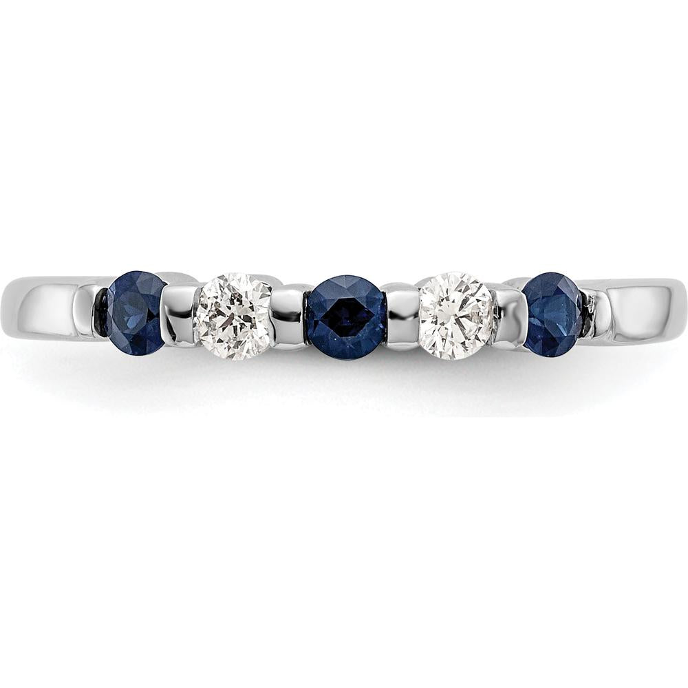 14K White Gold Band with 0.05 Carat Blue Sapphires and 0.05 Carat Round Diamonds by 0