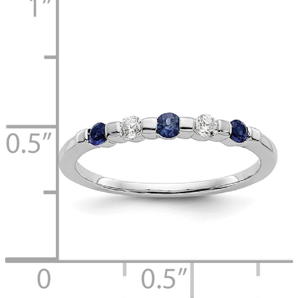 14K White Gold Band with 0.05 Carat Blue Sapphires and 0.05 Carat Round Diamonds by 0