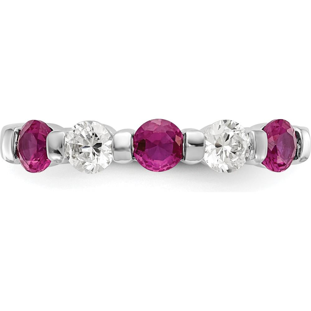 14K White Gold Band with 0.153 Carat Natural Round Rubies and 0.153 Carat Natural Round Diamonds by 0