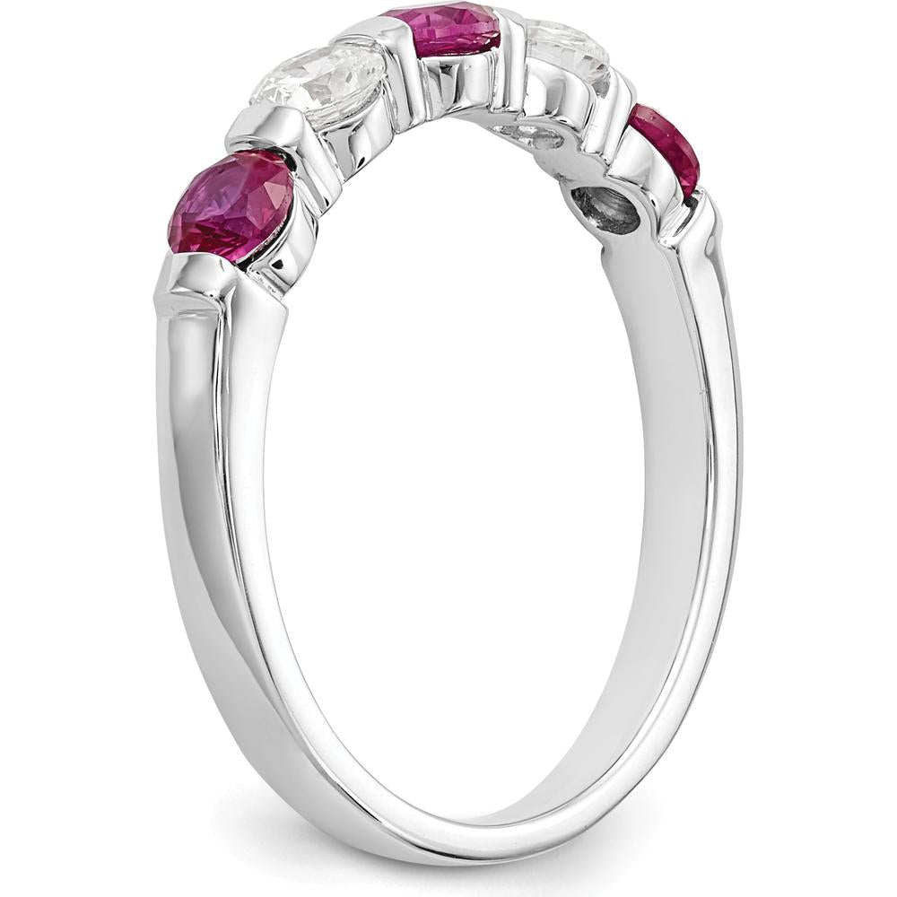 14K White Gold Band with 0.153 Carat Natural Round Rubies and 0.153 Carat Natural Round Diamonds by 0