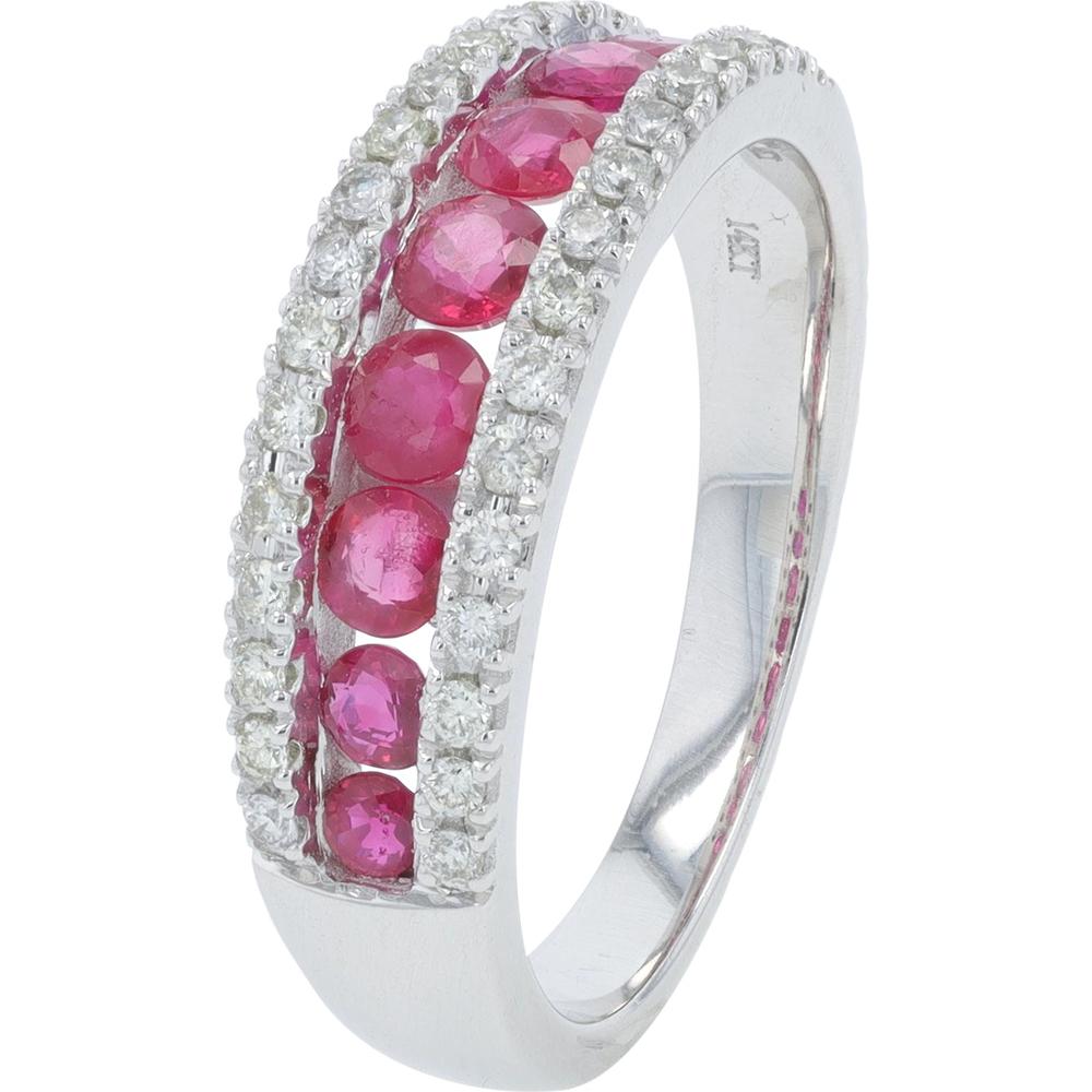 14K White Gold Band with 1.00 Carat Ruby and 0.27 Carat Diamond Detailing