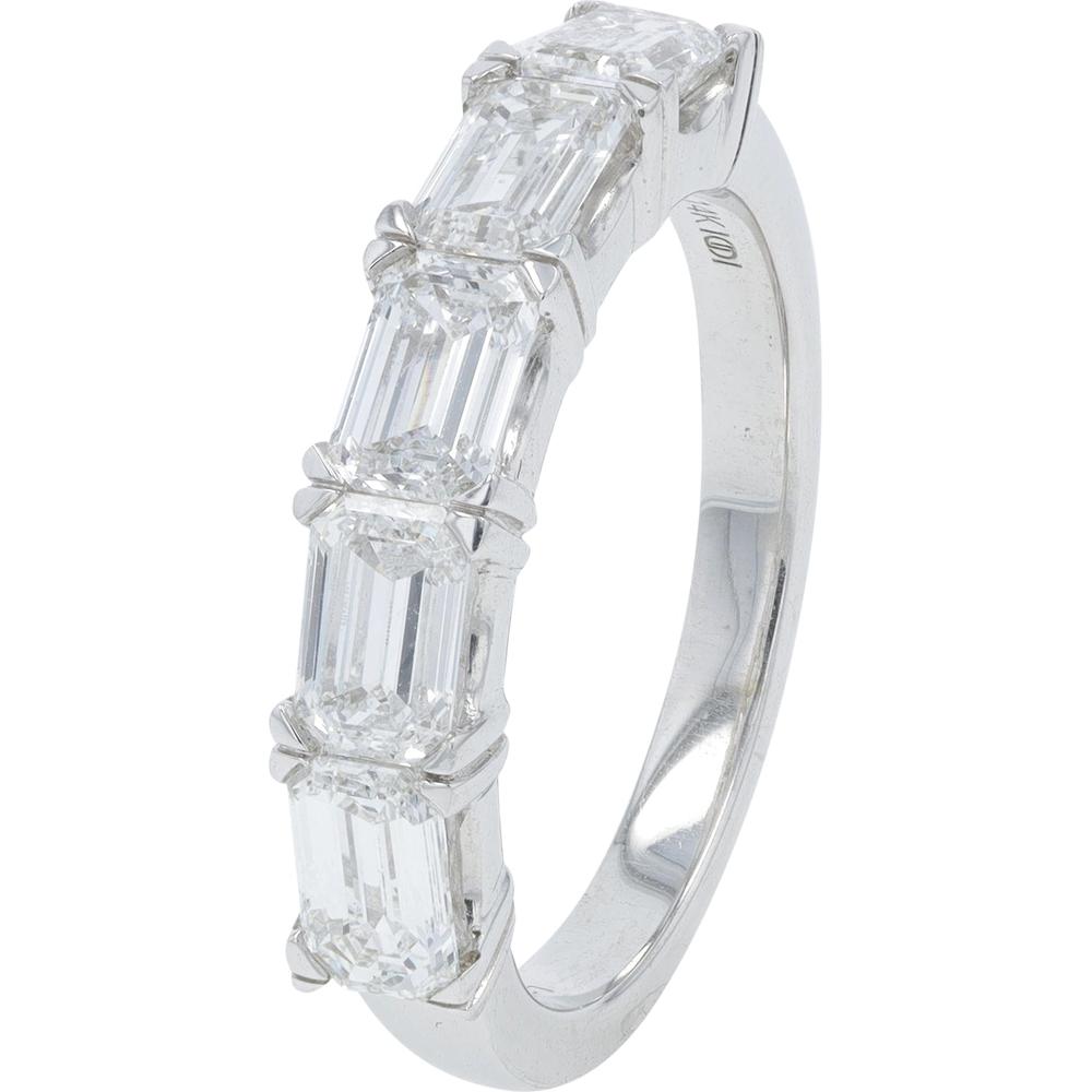 14K White Gold Band with 2.00 Carats Lab Grown Emerald Cut Diamonds