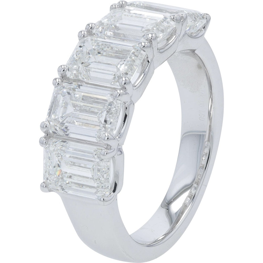 14K White Gold Band with 5.00 Carat Total Weight Emerald Cut Lab Grown Diamonds