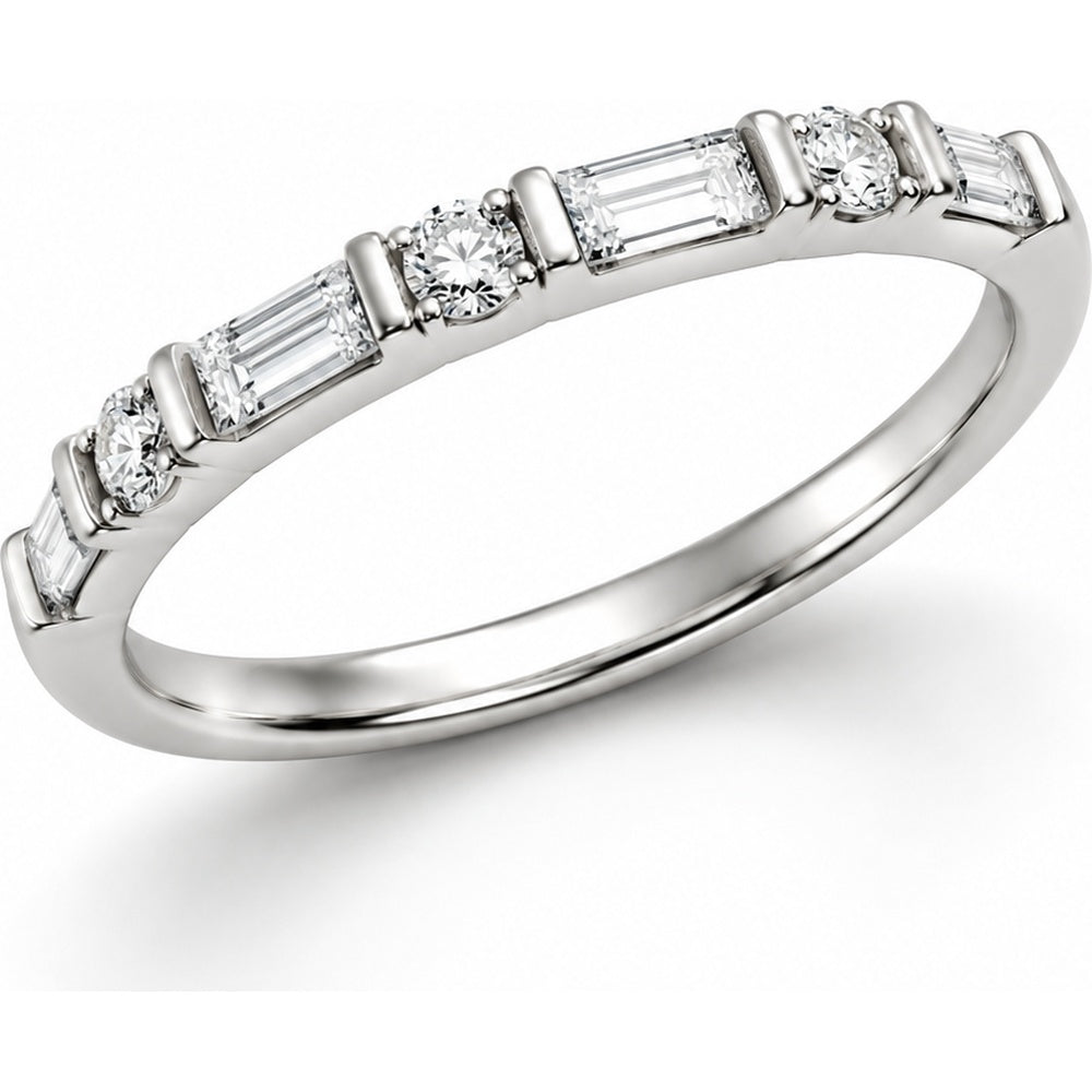 14K White Gold Band with Alternating Baguette and Round Diamonds - 0.42 Carat Total Diamond Weight by Auriventus