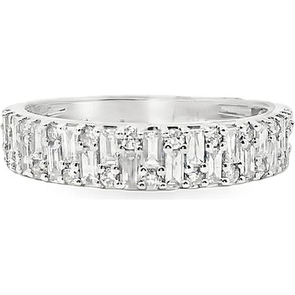 14K White Gold Band with Alternating Baguette and Round Diamonds - 0.76 Carat Total Diamond Weight by Auriventus