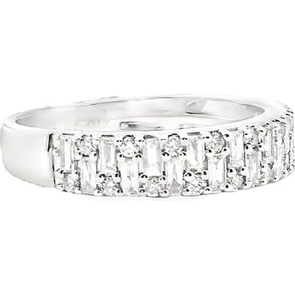 14K White Gold Band with Alternating Baguette and Round Diamonds - 0.76 Carat Total Diamond Weight by Auriventus