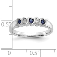 14K White Gold Band with Alternating Round Blue Sapphires and Diamonds - 0.10 Carat Total Gem Weight by 0
