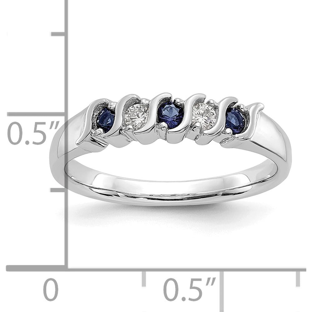 14K White Gold Band with Alternating Round Blue Sapphires and Diamonds - 0.10 Carat Total Gem Weight by 0