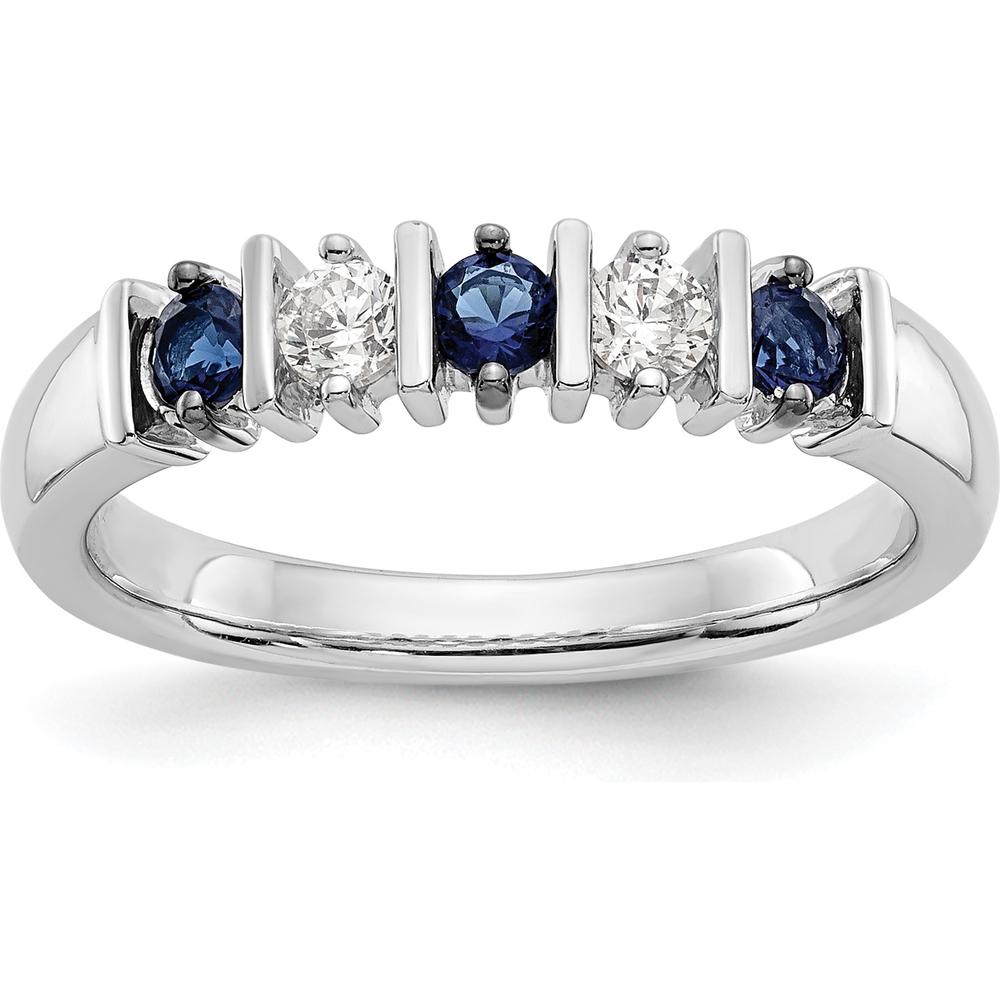 14K White Gold Band with Alternating Round Blue Sapphires and Diamonds - 0.20 Carat Total Gem Weight by 0