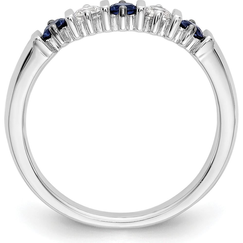 14K White Gold Band with Alternating Round Blue Sapphires and Diamonds - 0.20 Carat Total Gem Weight by 0