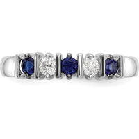 14K White Gold Band with Alternating Round Blue Sapphires and Diamonds - 0.20 Carat Total Gem Weight by 0