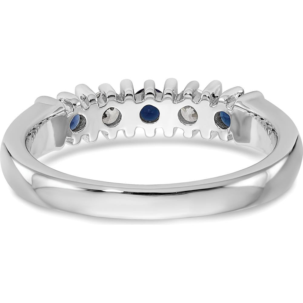 14K White Gold Band with Alternating Round Blue Sapphires and Diamonds - 0.20 Carat Total Gem Weight by 0