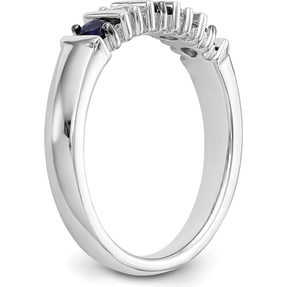 14K White Gold Band with Alternating Round Blue Sapphires and Diamonds - 0.20 Carat Total Gem Weight by 0